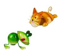 formano Juego de 2 figuras decorativas de rana y gato con imán para jardín, con base magnética, pintadas a mano, divertidas figuras de jardín para balcón, terraza y macetero, figuras de animales