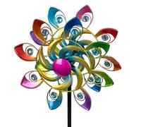 formano Molinillo de viento colorido con ojo de pavo real para jardín, 109 cm, decoración de jardín, decoración de jardín, carillón de viento, flor de metal