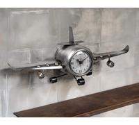 formano Reloj de pie de metal con diseño de avión, 40 x 17 cm, 3D de metal plateado, XL, decoración para salón, vintage, avión, mecanismo de cuarzo, hecho a mano, reloj grande