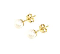 forme di Lucchetta - Pendientes de perlas para mujer de oro de 18 quilates auténtico - Perla cultivada blanca redonda de agua dulce, caja de regalo con certificado de autenticidad, Oro amarillo, Sin