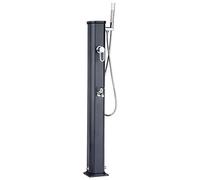 Formidra - Ducha solar Jolly Go 20L - DS-JG141NO - Ducha solar exterior de aluminio con ducha extraíble, mezclador y enjuague pies - Compacta y elegante - Antracita - 24 x 26 x 120 cm