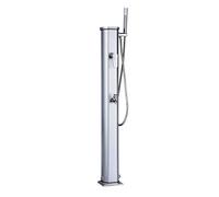 Formidra - Ducha solar Jolly Go 20L - DS-JG141NX - Ducha solar exterior de aluminio con ducha extraíble, mezclador y enjuague patas - Compacta y elegante - Acero inoxidable - 24 x 26 x 120 cm