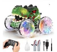 FORMIZOM Coches teledirigidos Anfibio para niños, Dinosaurio Carro telecomandado con Pistola de Agua, Luces LED y Giro de 360°, Monster Truck 4x4 de 2,4 GHz para niños de 6 a 12 años (Marrón)