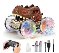 FORMIZOM Coches teledirigidos Anfibio para niños, Dinosaurio Carro telecomandado con Pistola de Agua, Luces LED y Giro de 360°, Monster Truck 4x4 de 2,4 GHz para niños de 6 a 12 años (Verde)