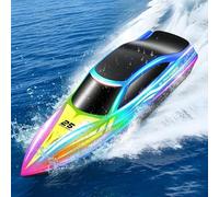 FORMIZON Barco Teledirigido, 2.4GHz Lancha Teledirigida con 7 Modos de Luces LED, 15 km/h Barco RC para Piscinas, más de 120 Minutos, Barcos Teledirigidos Juguetes de Piscina para niños (Azul)
