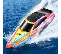 FORMIZON Barco Teledirigido, 2.4GHz Lancha Teledirigida con 7 Modos de Luces LED, 15 km/h Barco RC para Piscinas, más de 120 Minutos, Barcos Teledirigidos Juguetes de Piscina para niños (Rojo)