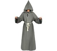 FORMIZON Disfraz de Monje Halloween, Túnica de Monje con Capucha, Medieval de Halloween Bata de Sacerdote con Collar de Cruz, Pegatina Cicatriz Disfraz de Monje para Halloween Carnaval