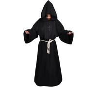 FORMIZON Disfraz de Monje Halloween, Túnica de Monje con Capucha, Medieval de Halloween Bata de Sacerdote con Collar de Cruz, Pegatina Cicatriz Disfraz de Monje para Halloween Carnaval