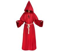 FORMIZON Disfraz de Monje Halloween, Túnica de Monje con Capucha, Medieval de Halloween Bata de Sacerdote con Collar de Cruz, Pegatina Cicatriz Disfraz de Monje para Halloween Carnaval