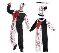 FORMIZON Disfraz de Payaso Adulto Halloween, Disfraz de Payaso Asesino, Traje Payaso Blanco y Negro Mono, con Capucha y Puñal, Traje Payaso Cosplay para Halloween Carnaval Terrifier Fiestas (XXL)