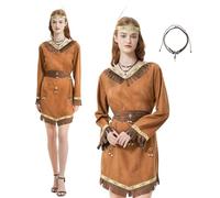 FORMIZON Disfraz India Mujer, Vestido India Mujer, Disfraz India Mujer Set con Hijab Collar, India Accesorios, Marrón Vestidos India para Carnaval Halloween Fiesta Temática Cosplay (Damen-M)