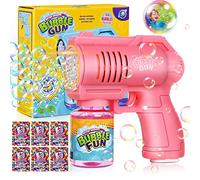 FORMIZON Pistolas de Burbujas, Pistola de Burbujas para Niños con 130ml Solución, 60ml Concentrado de Burbujas, Máquina Automática de Burbujas Silenciosa con Luces, Bubble Machine para Niños (Rosa)