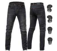 ForMTRider Jeans Moto para Hombres con CE Protección Pantalones de Denim Elástico para Todas Las Estaciones,Negro Vintage,M=34W/30L