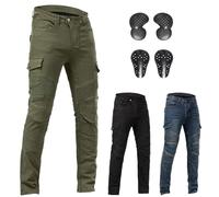ForMTRider Pantalones Moto con Armadura CE Jeans para Moto y Bicicross, Ajuste Estilizado,Verde Militar,3XL=42W/31L