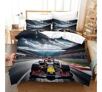 Fórmula 1 BullRacing Funda De Edredón con Fundas De Almohada, Formula Racing Juego De Cama con Invisible Cremallera De Microfibra, Bedding Set para Adultos Y Niños Double（200x200cm）