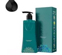 Fórmula suave Juego de tinte de cabello largo, crema para colorear para el cabello a base de plantas, tinte floral de un solo agente, champú de color de cabello natural para cobertura (Black)