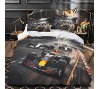 Formulaa Racing Natural Juego De Ropa De Cama Y Fundas De Almohada, Algodon Racing Car Juego De Cama Double（200x200cm）, Estampado Bedding Set, Multicolor De Fácil Cuidado