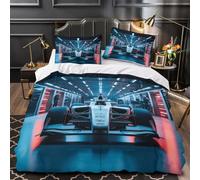 Formulaa Racing Natural Juego De Ropa De Cama Y Fundas De Almohada, Algodon Racing Car Juego De Cama Double（200x200cm）, Estampado Bedding Set, Multicolor De Fácil Cuidado