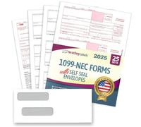 Formularios 1099-NEC para 2020, formularios de impuestos de 4 partes, kit de proveedor de 25 formularios láser y 25 sobres autosellantes, formularios diseñados para QuickBooks y otros programas de