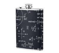 Fórmulas matemáticas sin fisuras con formas geométricas,Frasco de acero inoxidable 304 de 8 oz con funda de cuero sintético, frasco de bolsillo para licor plano para exteriores