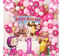 Forninc 78 Piezas Oso Decoración Masha y el Oso, Set de Fiesta para Niñas, Cumpleaños