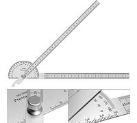 ForoGore Transportador de acero inoxidable de 180 grados, regla de dos brazos, transportador de ángulo ajustable, regla de carpintería, herramienta de medición de ángulo artesano (30 cm)