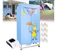 forplubossmmp Secadora De Ropa Eléctrica, Planchadora A Vapor De 2 Niveles con Tapa, Tendedero Plegable con 16 Perchas para Secar Y Calentar, Secadora De Armario, Carga De 1000W, 15Kg para Exteriores