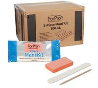Forpro Basics - Kit de manicura de 3 piezas, lima de uñas de madera blanca, grano 100/180, mini pulidor naranja, grano 100/180, palo de madera, empaquetado individualmente, 300 unidades