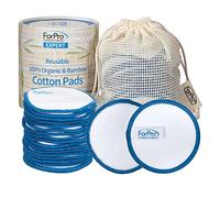 ForPro Expert - Almohadillas de algodón reutilizables, 100% certificables orgánicas y de bambú, incluye bolsa de lavandería con cordón y recipiente de almacenamiento, 20 unidades