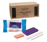 ForPro - Kit de pedicura de 4 piezas, 100 unidades, juego de pedicura empaquetado individualmente, almohadilla pómez morada, lima de uñas de madera blanca, grano 80/100, mini pulidor naranja, grano 80
