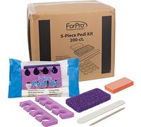 ForPro Professional Collection Kit de pedicura de 5 piezas, 200 unidades, empaquetado individualmente, almohadilla pómez morada, lima de uñas de madera grano 80/100, mini pulidor de grano 80/100, palo