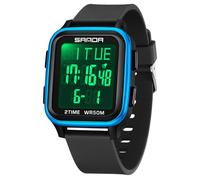 Forrader Reloj digital cuadrado, reloj digital militar para hombre, 5 ATM, resistente al agua, para deportes al aire libre, con luz, alarma, fecha, hora dual, cuenta regresiva, regalo, azul