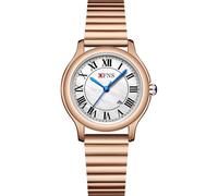 Forrader Relojes clásicos de cuarzo para mujer con correa de acero inoxidable y cuero auténtico, elegante reloj de calendario para mujer con números romanos, Correa de bambú/oro rosa, Clásico