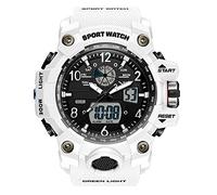 Forrader Relojes militares para hombre, relojes deportivos al aire libre, impermeables, tácticos, multifunción, LED, alarma, cronómetro, relojes analógicos digitales, Blanco/blanco, Correa