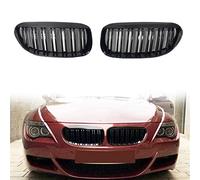 FORREC Rejillas Delanteras Parrilla De Riñón De Parachoques Delantero De Coche para BMW 6 Series M6 E63 E64 630i 650i 645ci 2004-2010 Rejilla De Doble Listón Negra Brillante ABS