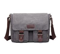 FORRICA Bolsa de Mensajero Hombres Lona Bolso de Bandolera Casual Bolsa de Hombro para Ordenador Portátil Escolar Bolso de Lona Gris