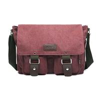 FORRICA Bolsa de Mensajero Hombres Lona Bolso de Bandolera Casual Bolsa de Hombro para Ordenador Portátil Escolar Bolso de Lona Rojo