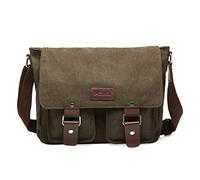 FORRICA Bolsa de Mensajero Hombres Lona Bolso de Bandolera Casual Bolsa de Hombro para Ordenador Portátil Escolar Bolso de Lona Verde