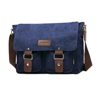 FORRICA Bolsa de Mensajero Hombres Lona Bolso de Bandolera Casual Bolsa de Hombro para Ordenador Portátil Escolar Bolso de Lona Azul