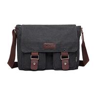 FORRICA Bolsa de Mensajero Hombres Lona Bolso de Bandolera Casual Bolsa de Hombro para Ordenador Portátil Escolar Bolso de Lona Negro