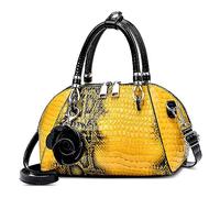 FORRICA Bolsa Mujer Patrón de Cocodrilo Bolsa de Mano Cuero PU Bolso de Hombro Señora Bolsa Bandolera con Colgante de Flor Elegante para Banquete Boda Reunión Amarillo