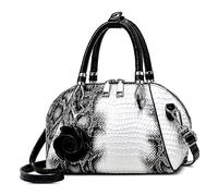 FORRICA Bolsa Mujer Patrón de Cocodrilo Bolsa de Mano Cuero PU Bolso de Hombro Señora Bolsa Bandolera con Colgante de Flor Elegante para Banquete Boda Reunión Blanco