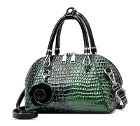 FORRICA Bolsa Mujer Patrón de Cocodrilo Bolsa de Mano Cuero PU Bolso de Hombro Señora Bolsa Bandolera con Colgante de Flor Elegante para Banquete Boda Reunión Verde