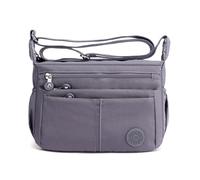 FORRICA Mujer Bolso de Hombro Ligero Múltiples Bolsillos Bolso Bandolera Impermeable Nailon Bolso Cruzado para Viajar Desplazarse Gris