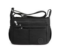 FORRICA Mujer Bolso de Hombro Ligero Múltiples Bolsillos Bolso Bandolera Impermeable Nailon Bolso Cruzado para Viajar Desplazarse Negro