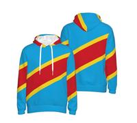 Forro Polar Hoodie Patriótico República Democrática del Congo Bandera Estilo Clásico Pullover Hoodie Ideal para La Piel Impresión Divertida Hoodies Cordón Sudaderas con Capucha para Uso Diario
