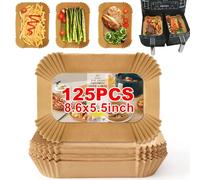 Forros de papel para freidora de aire, 125 forros desechables rectangulares para freidora de aire Ninja 2 cestas, forro doble de 8.6 x 5.5 pulgadas, forro de papel pergamino natural para Ninja DZ201,