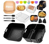 Forros de silicona para freidora de aire, accesorios para freidora de aire Ninja MAX PRO AF180UK 6.2L, reutilizable, doble freidora de aire, parrilla de parrilla, cepillo de aceite para Cosori