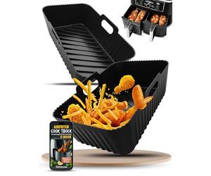 Forros de silicona para freidora de aire Ninja AF451UK/AF400UK/SL400UK 9.5L/Tower 9L/Keplin 9L/EMtronics para todas las freidoras de aire dobles de 8.5-9.5 L, 2 bandejas reutilizables para freidora de