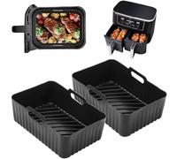Forros grandes de silicona para freidora de aire Ninja AF451UK/AF400UK/SL400UK 9.5L/Tower 9L/EMtronics para todas las freidoras de aire dobles de 8.5-9.5 L, 2 bandejas reutilizables para freidora de